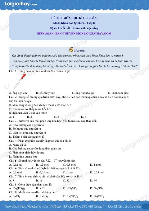 Đề thi giữa kì 1 KHTN 8 Kết nối tri thức - Đề số 5
